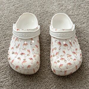 CROCS White Clogs with Pink Flamingo Print